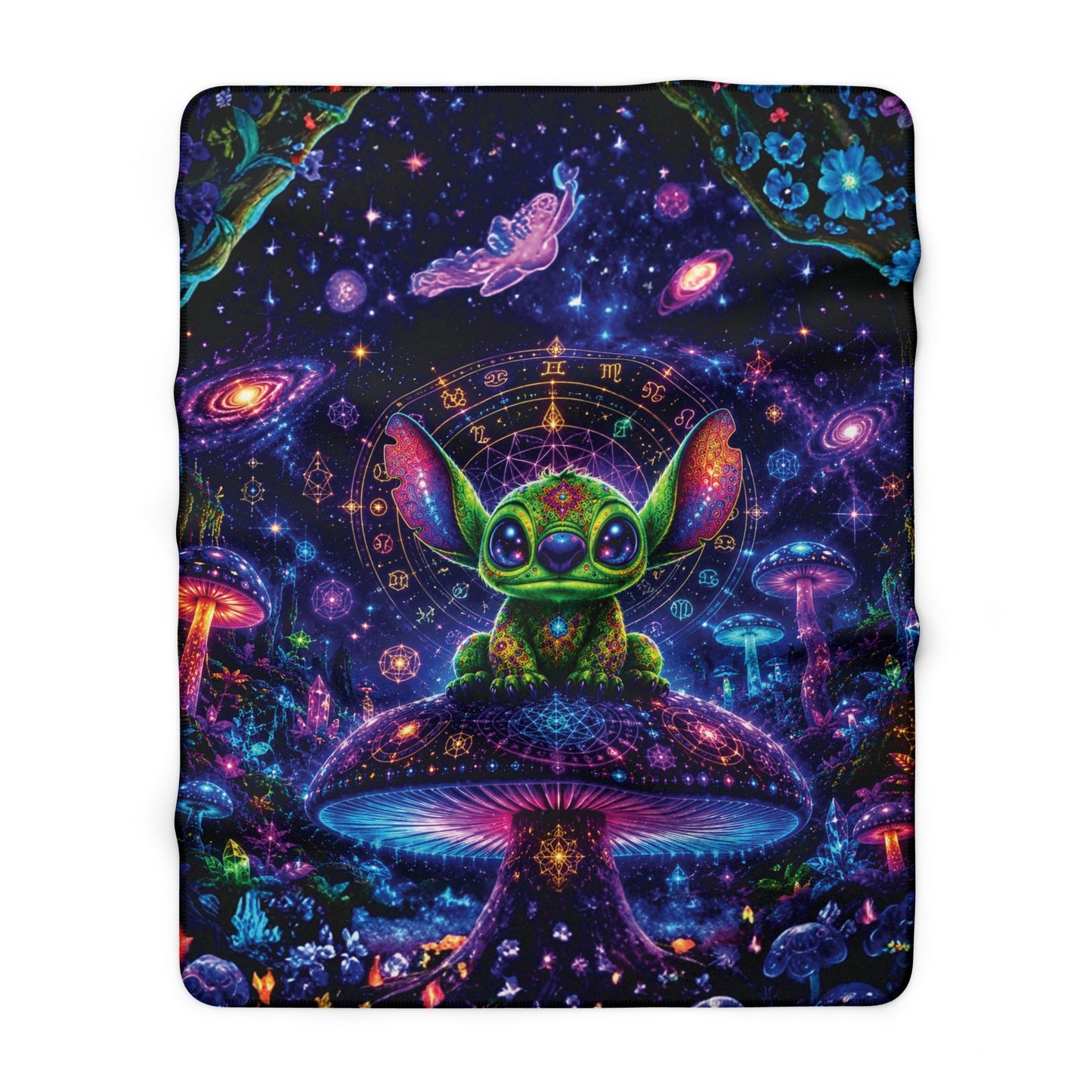 Sherpa Fleece Blanket — Cosmic Alien Stitch Inspired Mushroom Nightscape