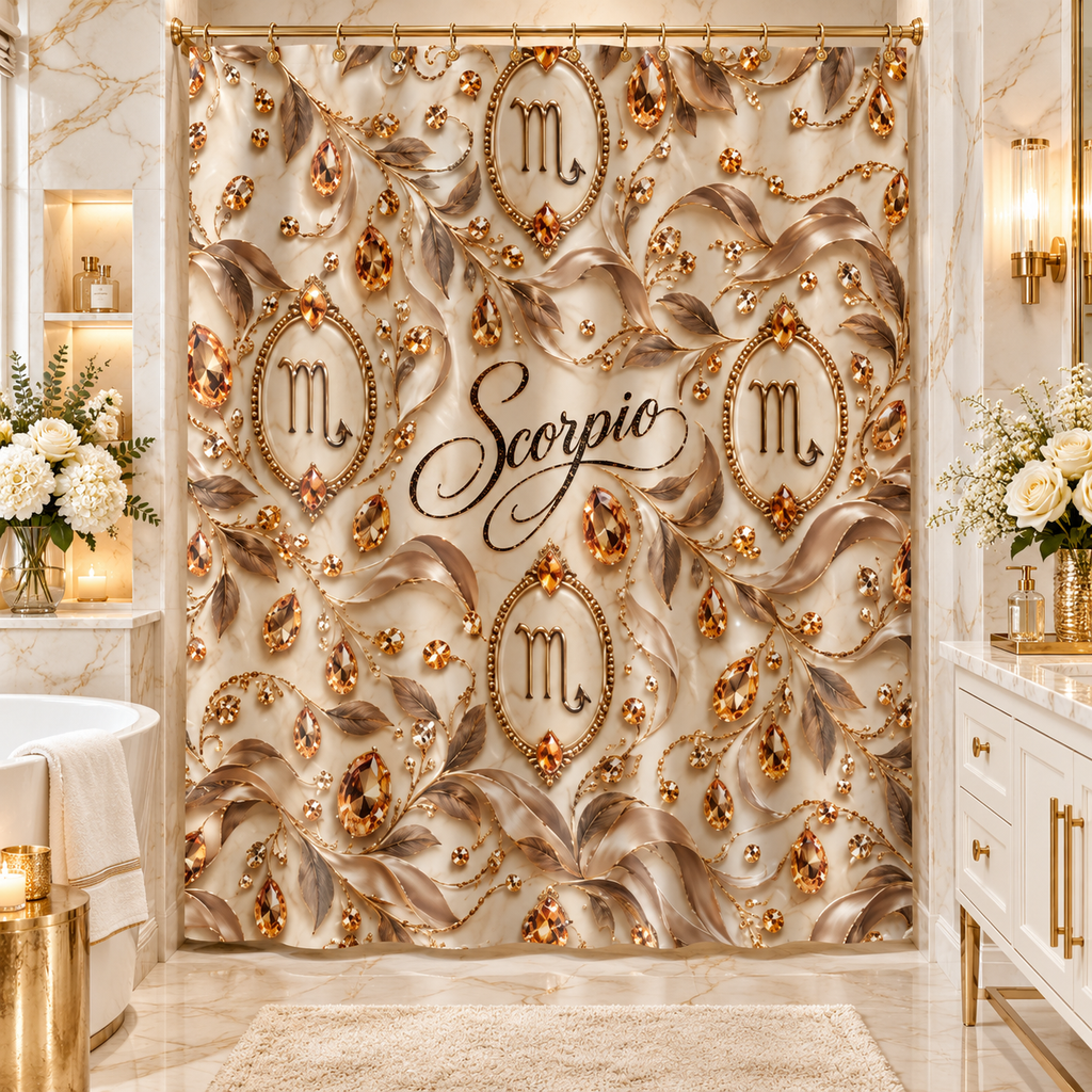 Scorpio Zodiac Elegant Gold — Shower Curtain