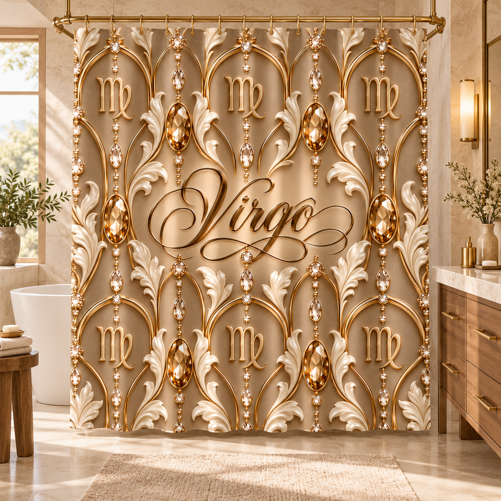 Virgo Zodiac Elegant Gold Astrology  — Shower CurtaiN  Bathroom