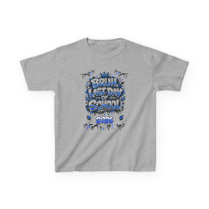 Gray t-shirt with 'Bruh, Last Day of School 2023' text design on a white background