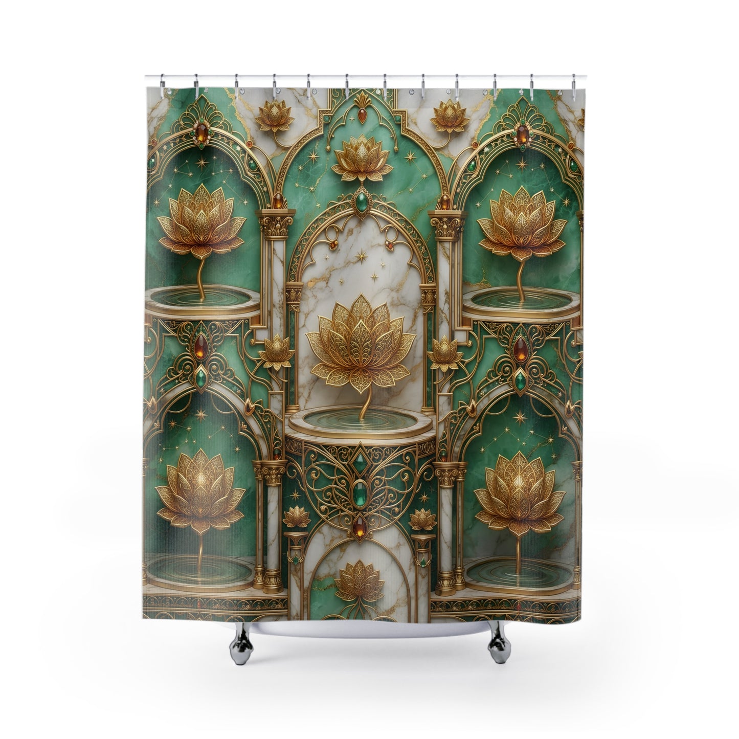 Lotus Palace Shower Curtain — Gold & Teal Luxe Bathroom Décor