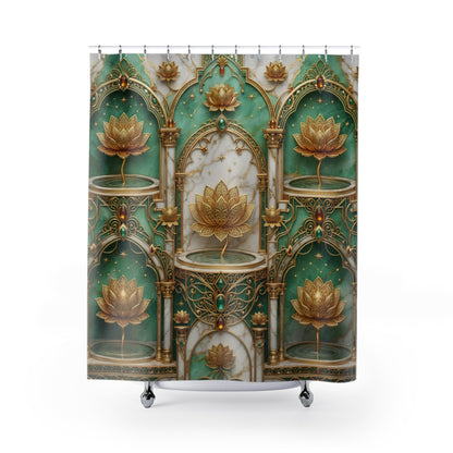 Lotus Palace Shower Curtain — Gold & Teal Luxe Bathroom Décor