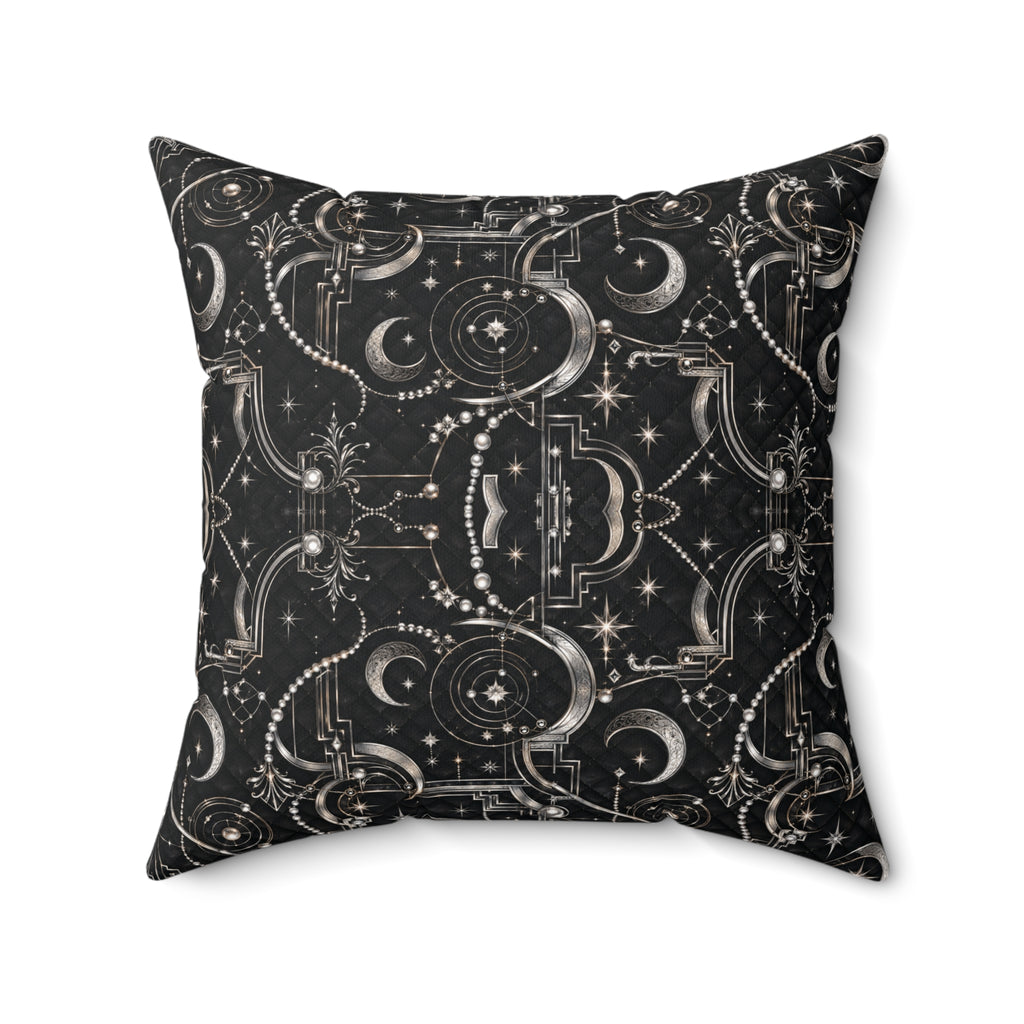 Celestial Art Deco Throw Pillow – Black Moon & Stars Luxury Decorative Accent Pillow