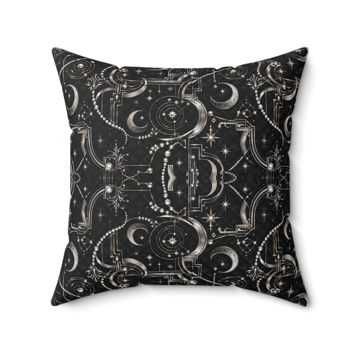 Celestial Art Deco Throw Pillow – Black Moon & Stars Luxury Decorative Accent Pillow