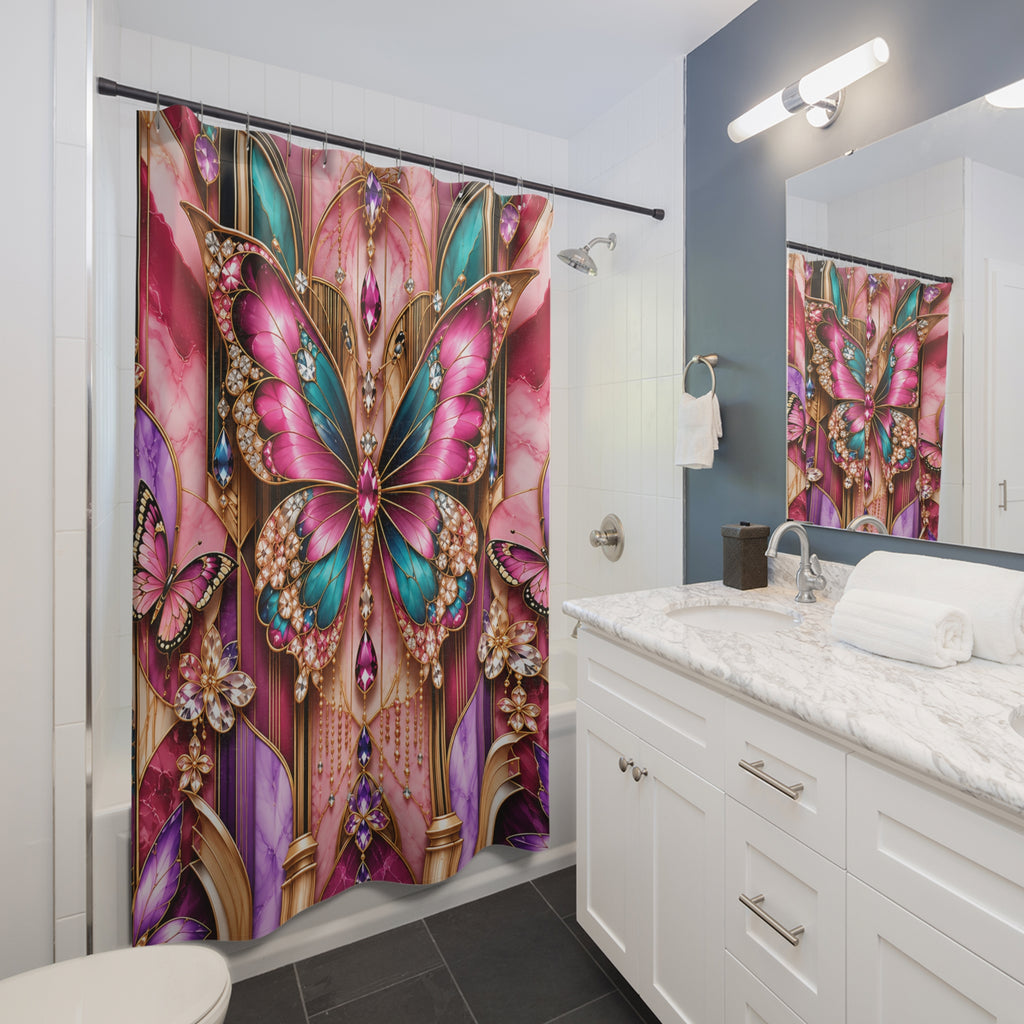 Butterfly Jewel – Pink & Teal Shower Curtain
