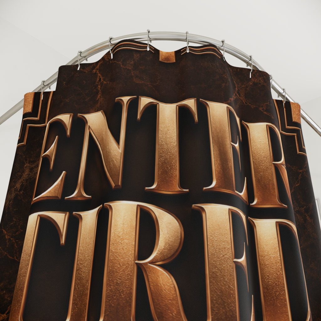 Luxury Espresso Brown & Bronze Shower Curtain | Enter Tired Exit Unstoppable | Copper Marble Art Deco Bathroom Decor