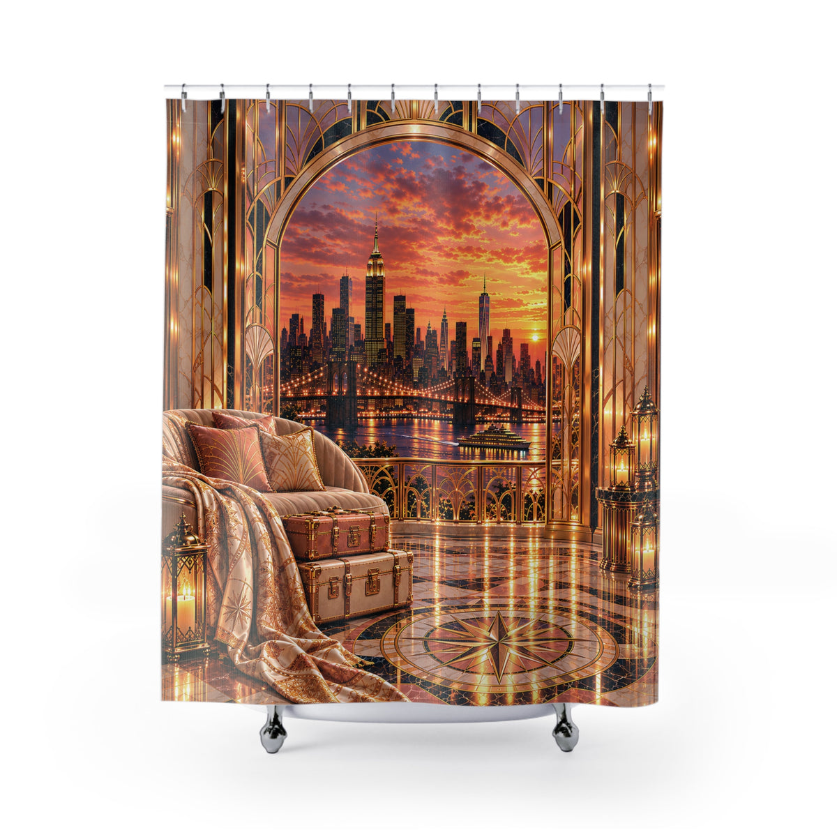 Luxury Pink NYC Sunset Shower Curtain | Art Deco Glam Bathroom Decor