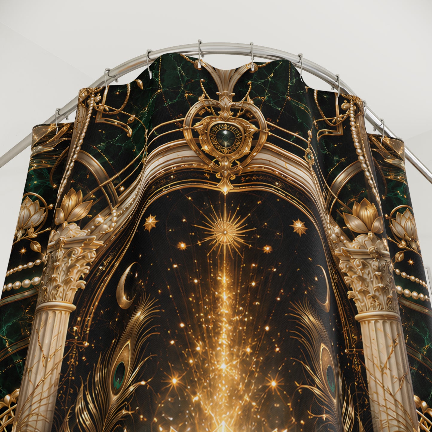 Lotus Alchemy Shower Curtain — Mystical Gold Mandala Bathroom Decor