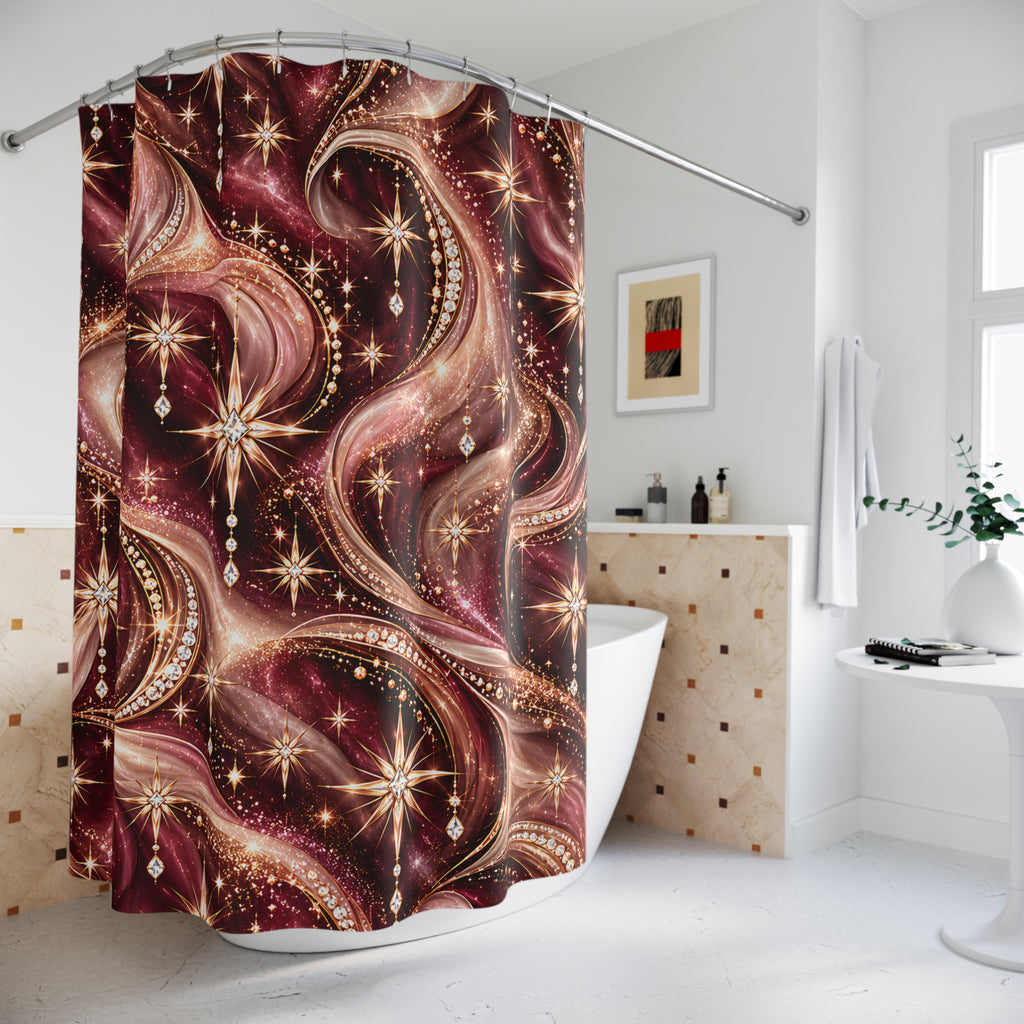 Burgundy Gold Starburst – Lux Midnight Swirl Shower Curtain
