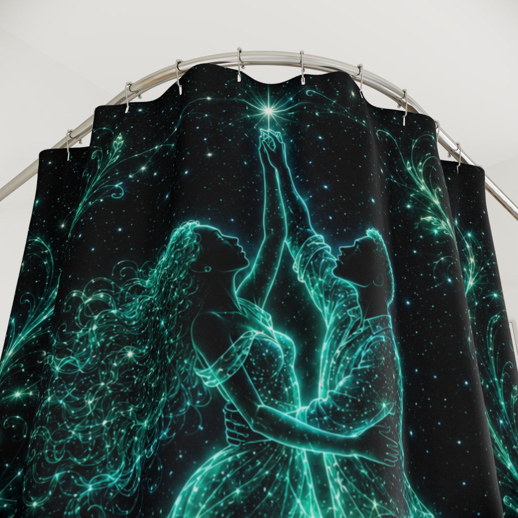 Celestial Dance Shower Curtain — Glowing Star Couple