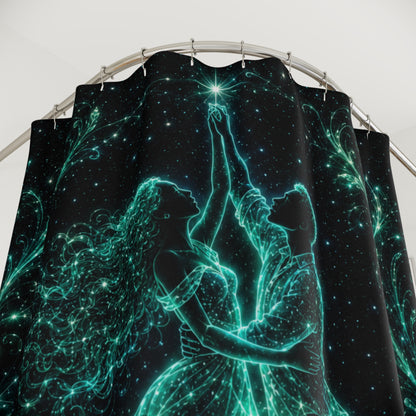 Celestial Dance Shower Curtain — Glowing Star Couple Bathroom Curtain