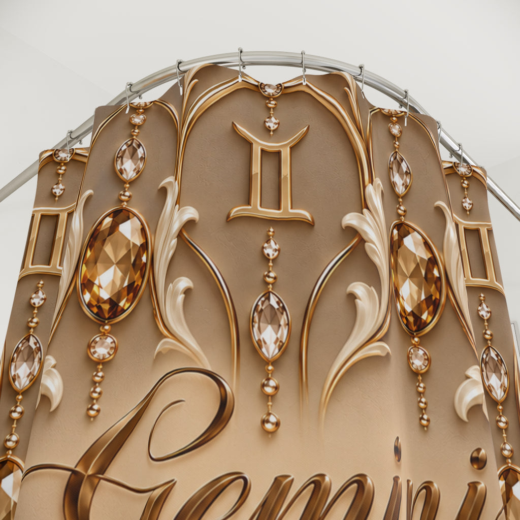 Gemini Zodiac Elegant Gold Astrological — Bathroom Shower Curtain