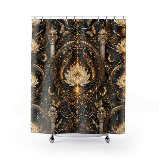 Luxurious Gold Lotus Shower Curtain — Ornate Spa Bathroom Decor