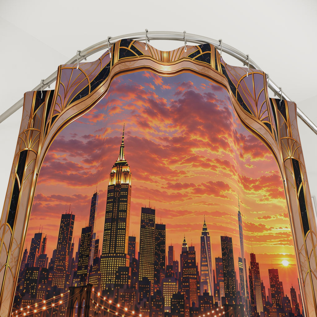 Luxury Pink NYC Sunset Shower Curtain | Art Deco Glam Bathroom Decor