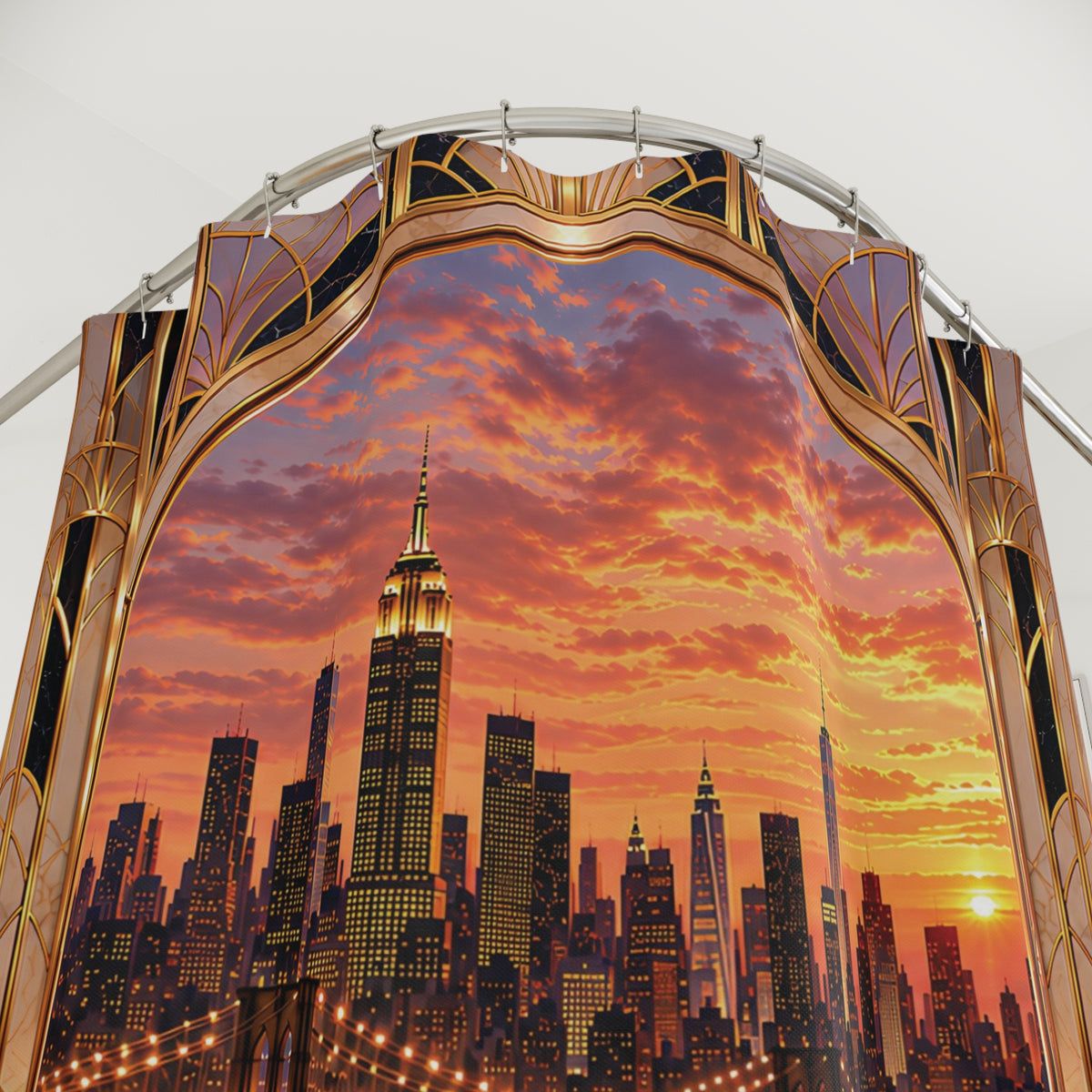 Luxury Pink NYC Sunset Shower Curtain | Art Deco Glam Bathroom Decor