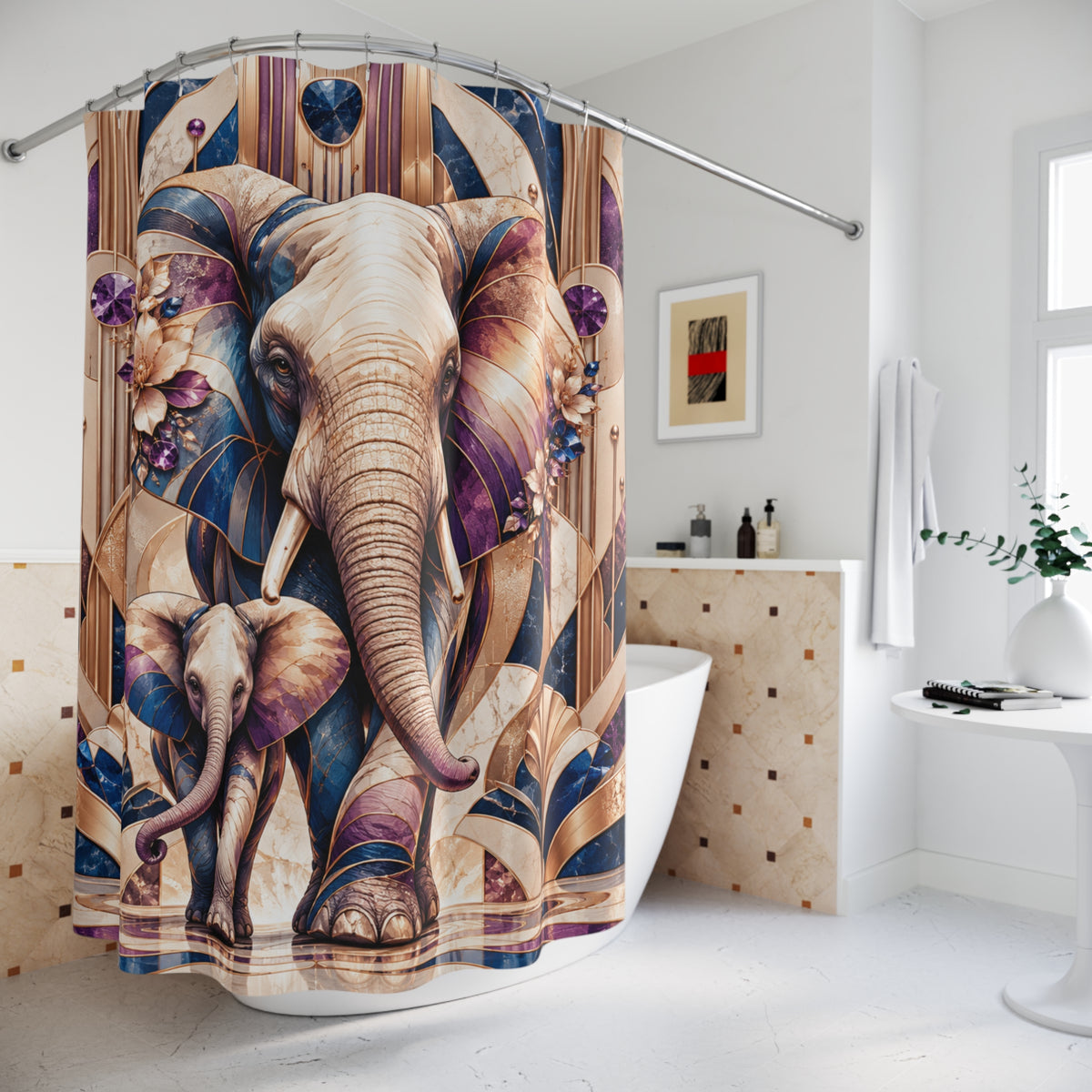 Elephant Majestic Mother & Calf Shower Curtain — Shower Curtain