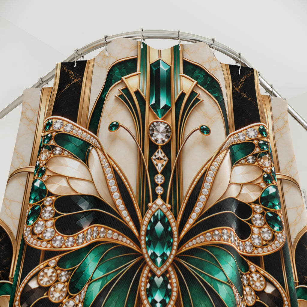 Emerald Butterfly — Luxurious Jewel-Tone Shower Curtain