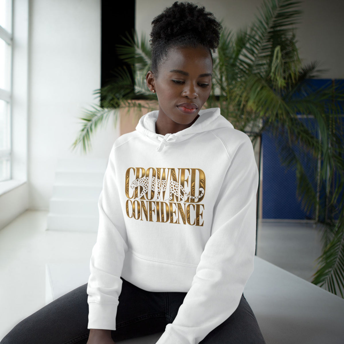 Crowned Confidence Hoodie — Gold Script Empowerment Sweatshirt