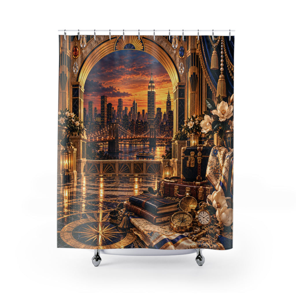 New York City Skyline Luxury Shower Curtain – Golden Manhattan