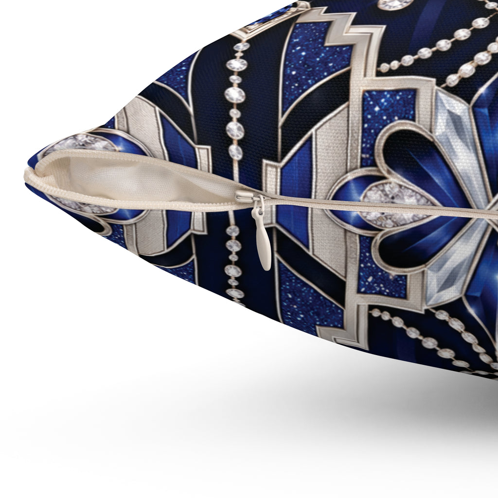 Crowned Sapphire Luxe Throw Pillow | Royal Blue, Silver & Crystal Art Deco Pillow
