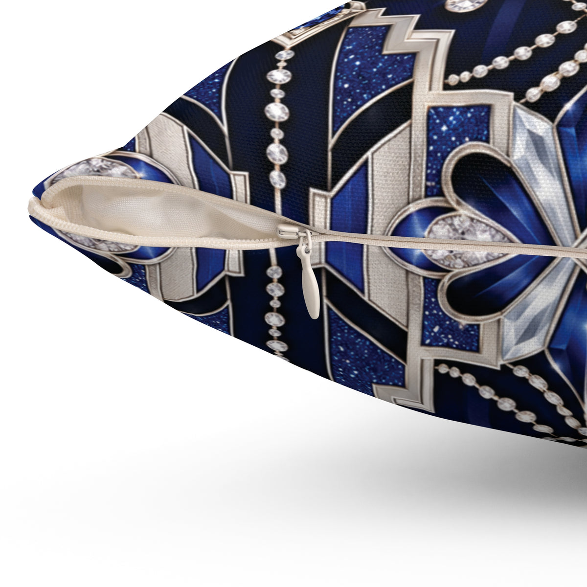 Crowned Sapphire Luxe Throw Pillow | Royal Blue, Silver & Crystal Art Deco Pillow