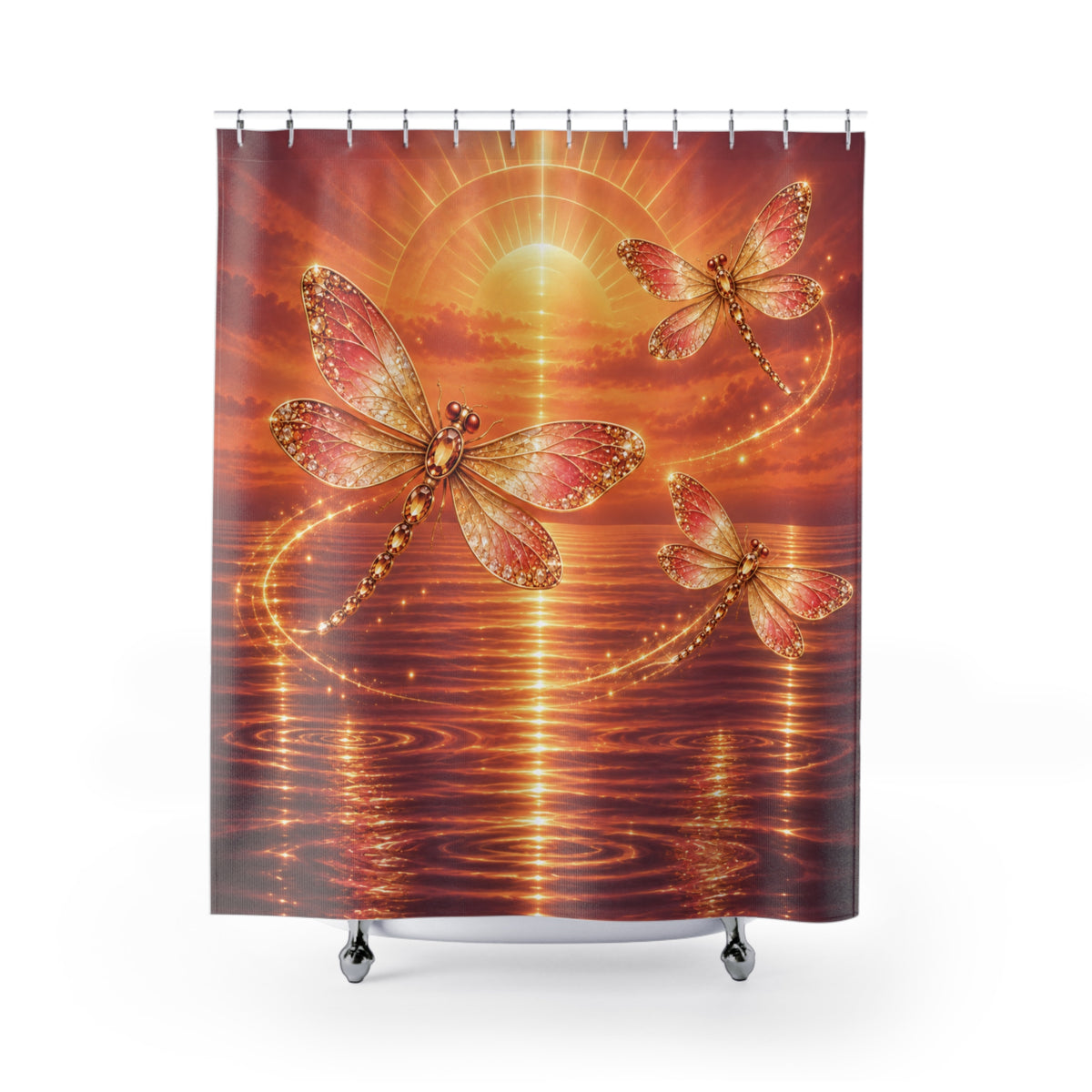 Golden Dragonfly Tranquil Sunset — Shower Curtain Bath Decor
