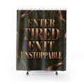 Step In Stressed Step Out Blessed Luxury Shower Curtain – Black Gold Floral Bathroom Decor