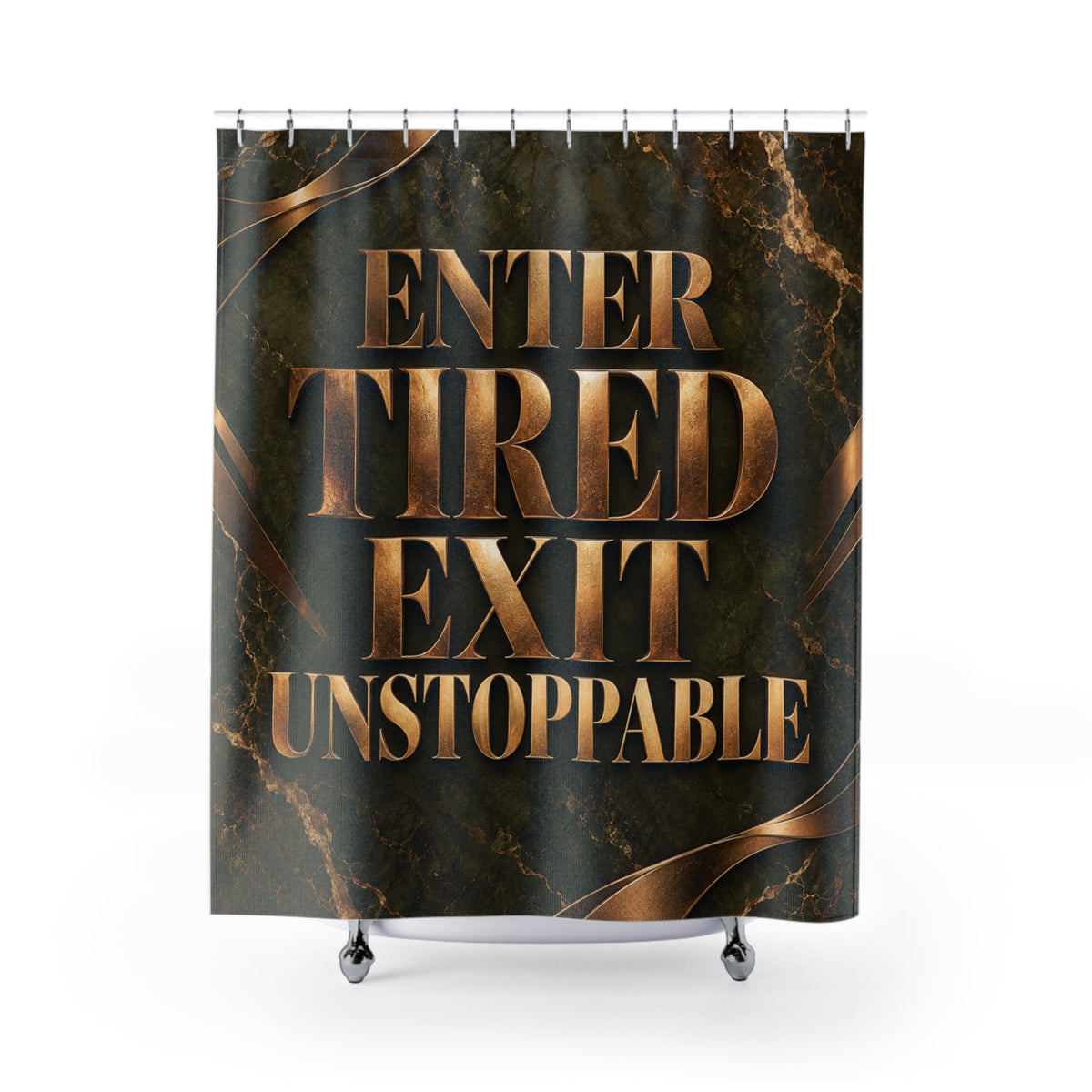 Step In Stressed Step Out Blessed Luxury Shower Curtain – Black Gold Floral Bathroom Decor