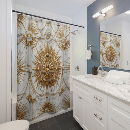 Ornate Gold Sunburst Shower Curtain — Baroque Decorative Bath Curtain