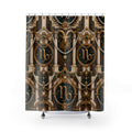 Decorative Capricorn Zodiac  shower curtain with astrological design on a white background