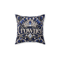 Crowned Sapphire Luxe Throw Pillow | Royal Blue, Silver & Crystal Art Deco Pillow