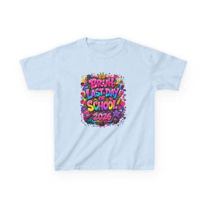 Light blue t-shirt with colorful 'Last Day of School 2026' text design on a white background