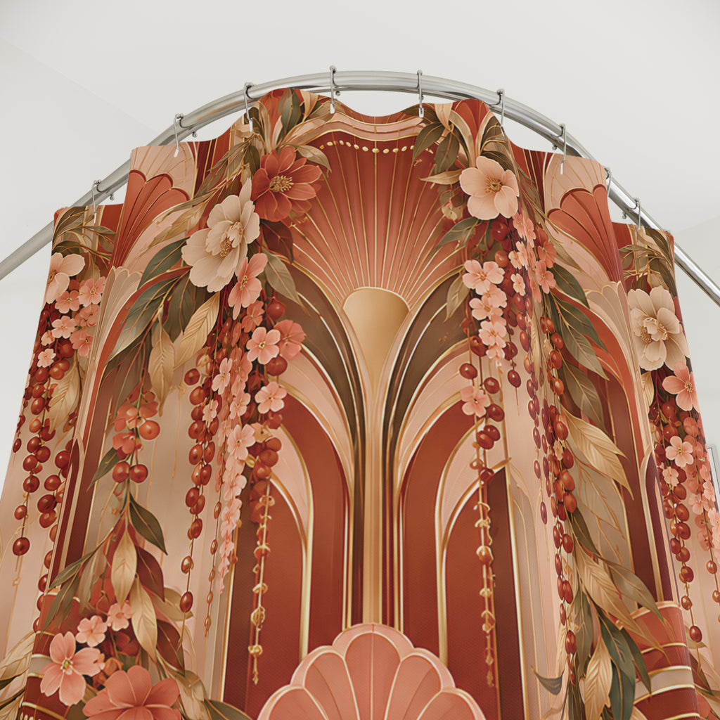\Vintage Peach & Terracotta Botanical Floral Shower Curtain