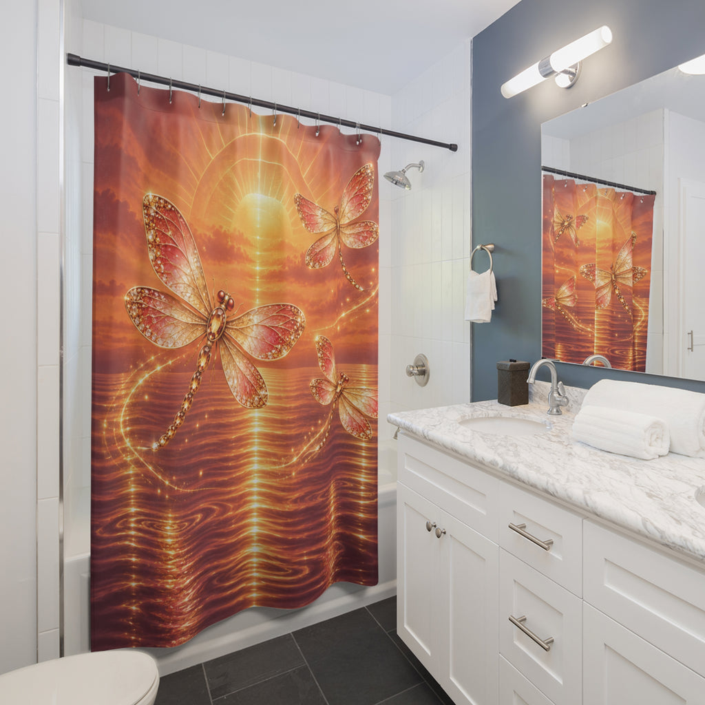 Golden Dragonfly Tranquil Sunset — Shower Curtain Bath Decor