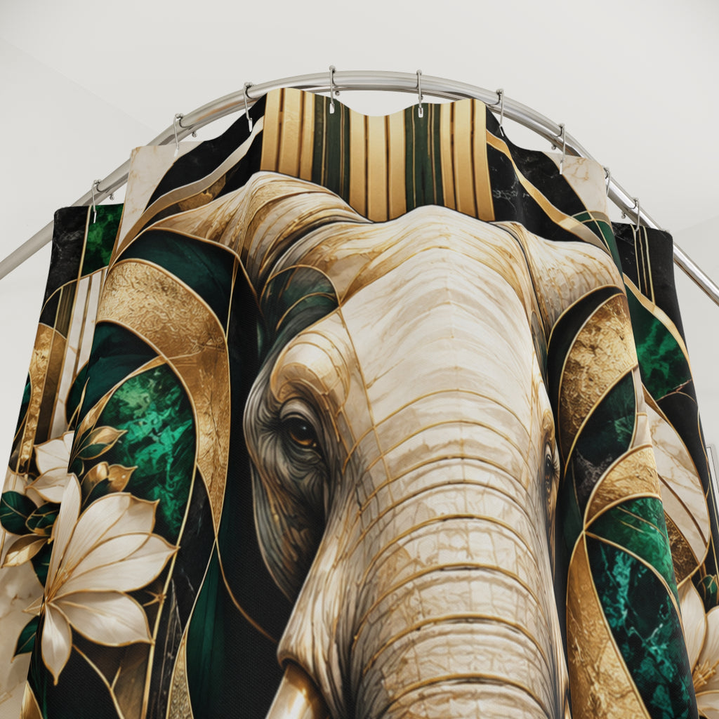 Elephant — Gold & Emerald SafarShower Curtain — i Bathroom Decor