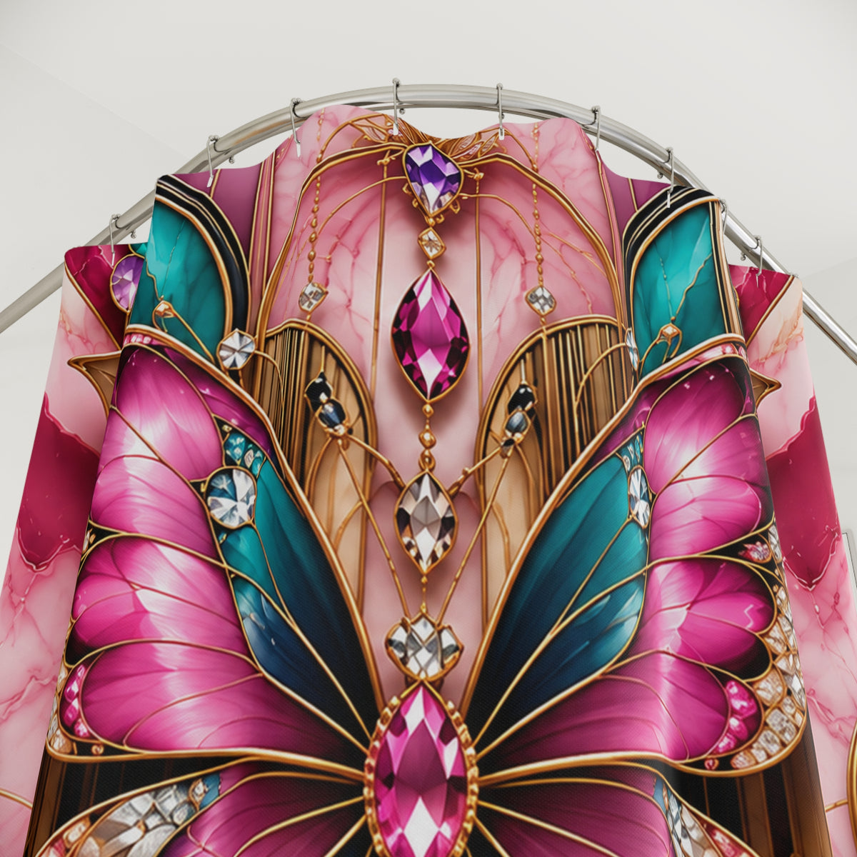 Butterfly Jewel – Pink & Teal Shower Curtain