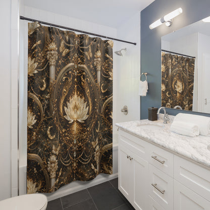 Luxurious Gold Lotus Shower Curtain — Ornate Spa Bathroom Decor