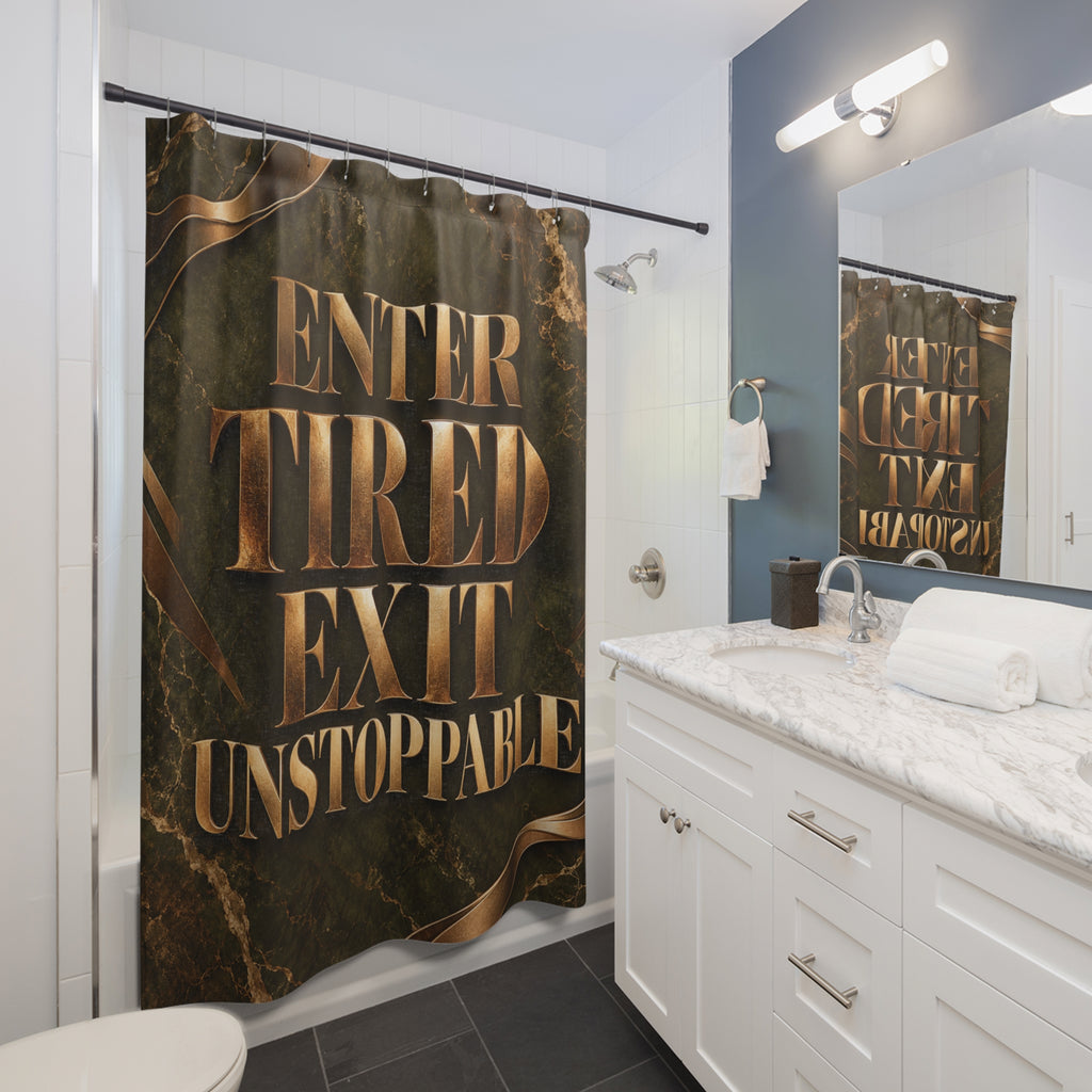Step In Stressed Step Out Blessed Luxury Shower Curtain – Black Gold Floral Bathroom Decor
