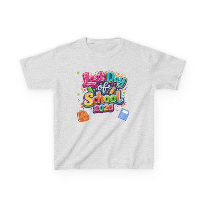 Gray t-shirt with 'Last Day of School 2026' text and graphics on a white background