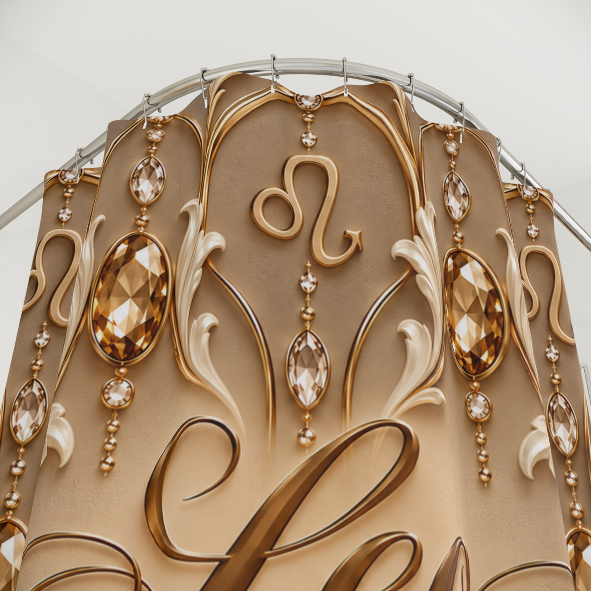 Leo Zodiac Shower Curtain — Elegant Gold Astrological Bathroom Decor
