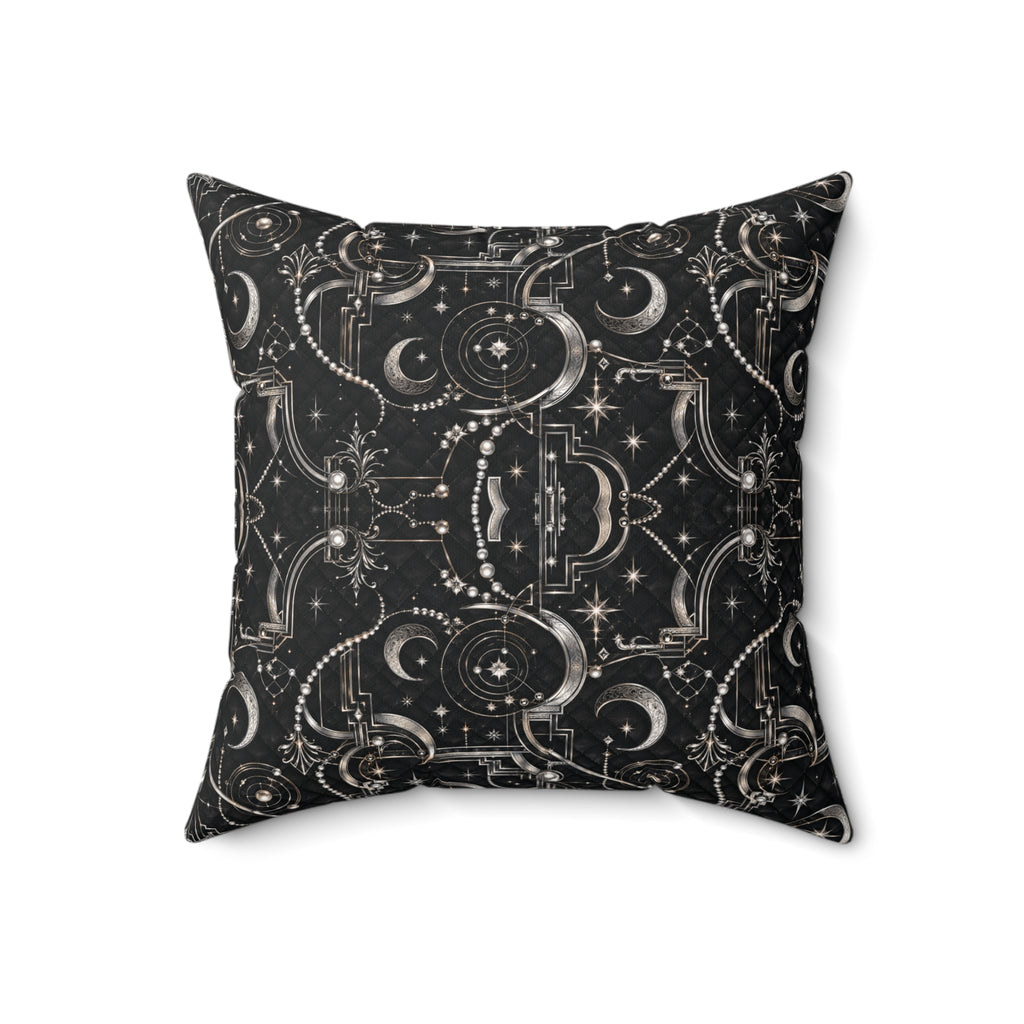 Celestial Art Deco Throw Pillow – Black Moon & Stars Luxury Decorative Accent Pillow