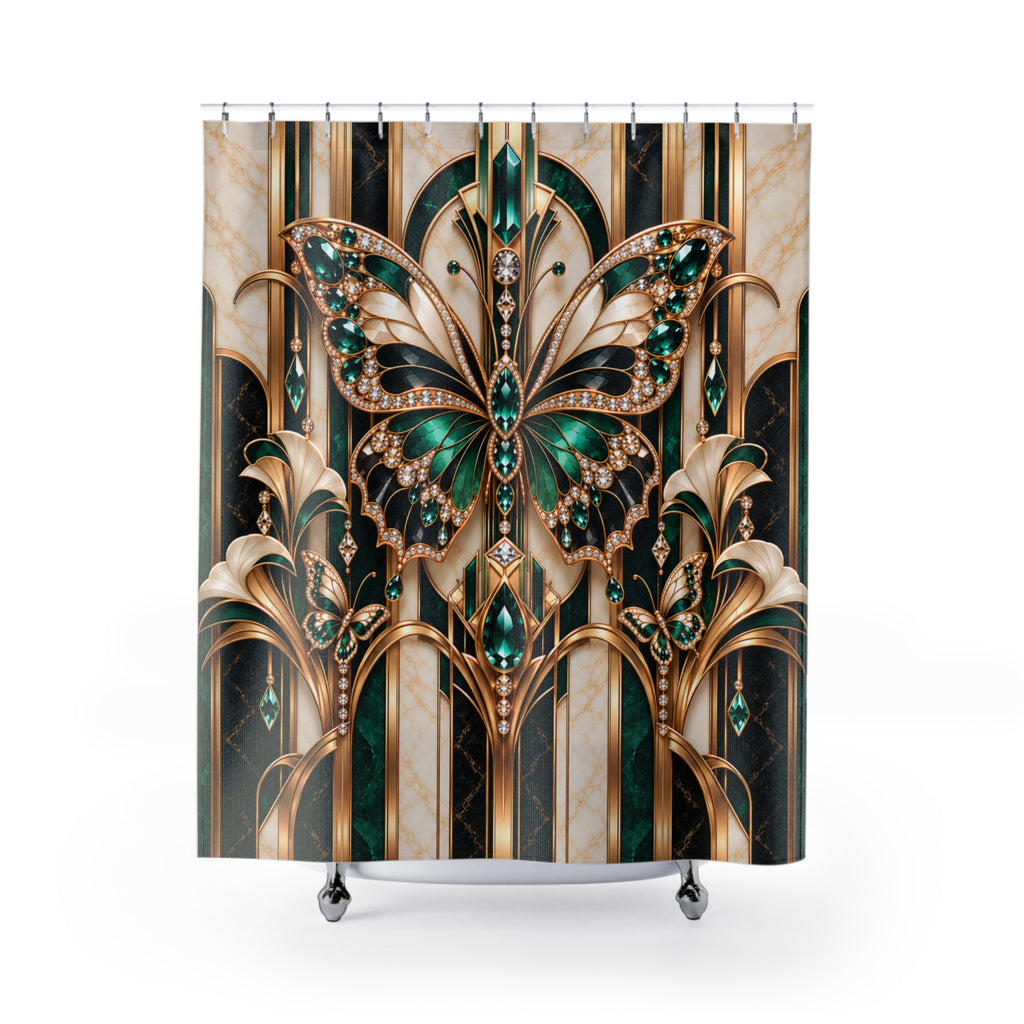 Emerald Butterfly — Luxurious Jewel-Tone Shower Curtain