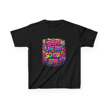 Black t-shirt with colorful 'Last Day of School 2026' design on a white background