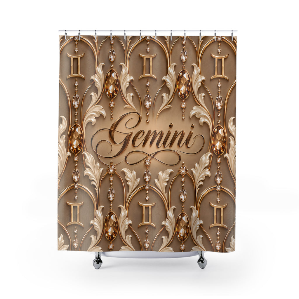 Gemini Zodiac Elegant Gold Astrological — Bathroom Shower Curtain
