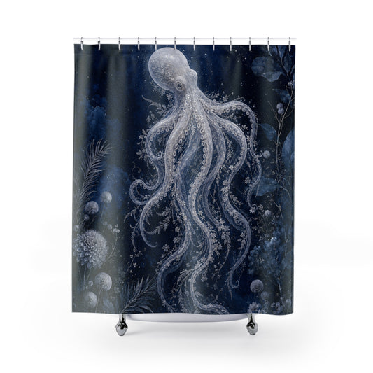 Octopus Shower Curtain — Ethereal Deep Sea Nautical Bathroom Decor