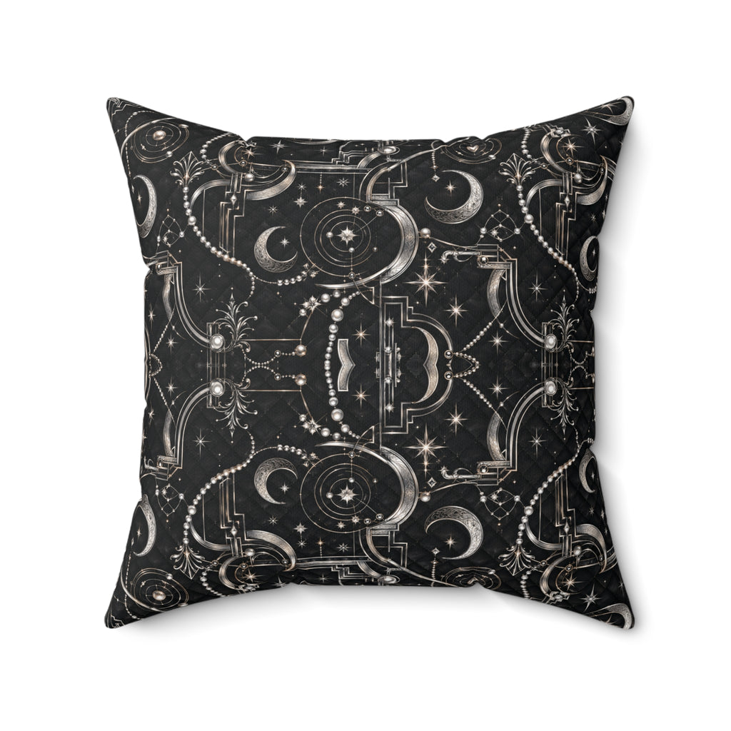 Celestial Art Deco Throw Pillow – Black Moon & Stars Luxury Decorative Accent Pillow