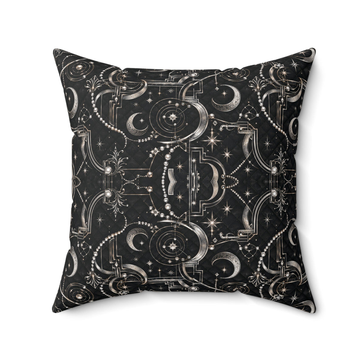 Celestial Art Deco Throw Pillow – Black Moon & Stars Luxury Decorative Accent Pillow