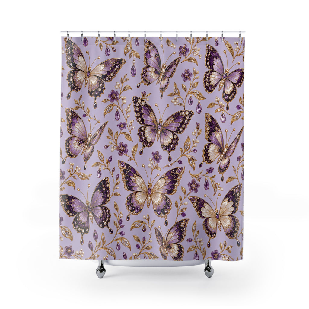 Lavender & Gold Decorative Butterfly Floral Shower Curtain