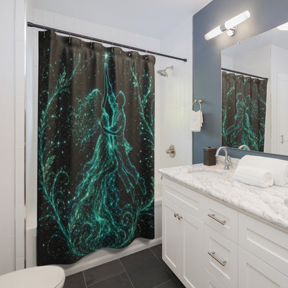 Celestial Dance Shower Curtain — Glowing Star Couple Bathroom Curtain