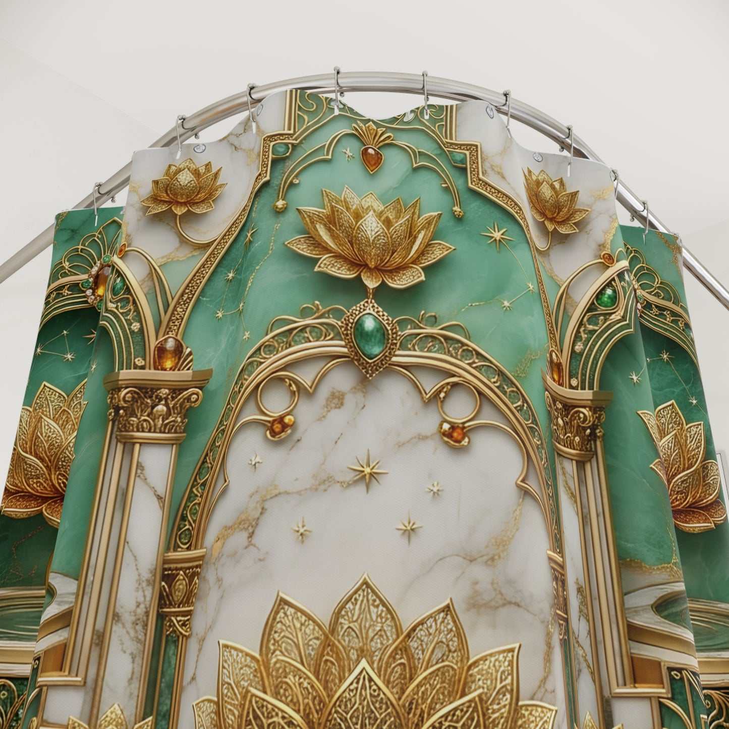 Lotus Palace Shower Curtain — Gold & Teal Luxe Bathroom Décor